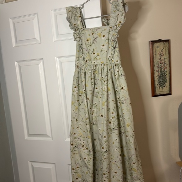H&M Conscious Wildflower Tie Back Dress Green Floral Meadow - Picture 4 of 11